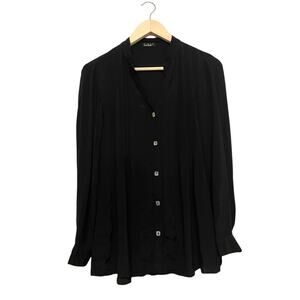 Loco Lindo Pintuck Button Up Shirt Women Size‎ Small Black V-neck Boho Flowy